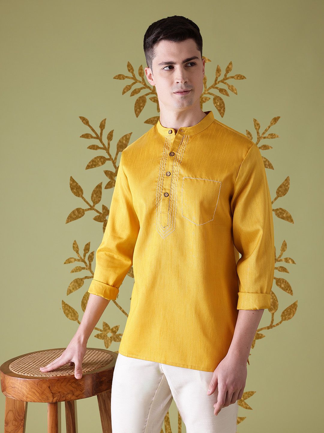 Anouk Band Collar Above Knee Short Straight kurta