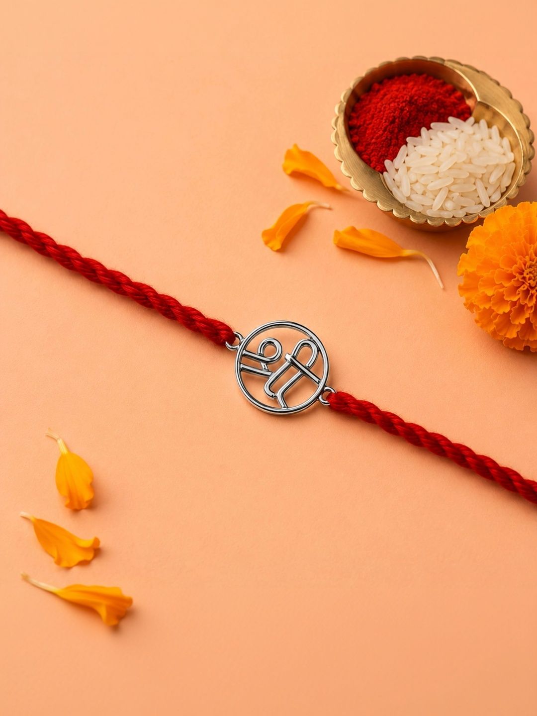 Sangria Silver Plated Shree Thread Rakhi & Roli Chawal