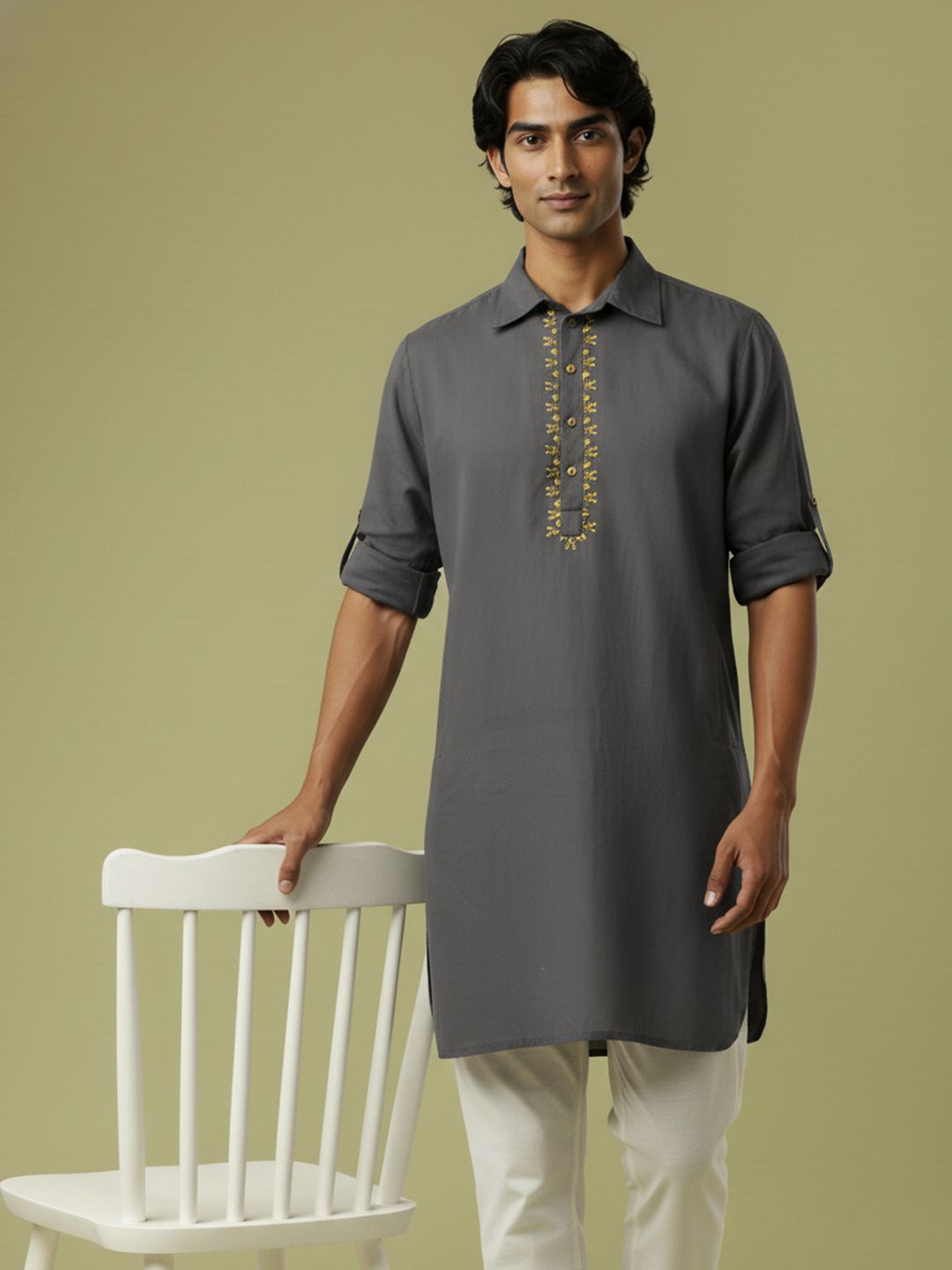 Anouk Men Ethnic Motifs Embroidered Thread Work Kurta