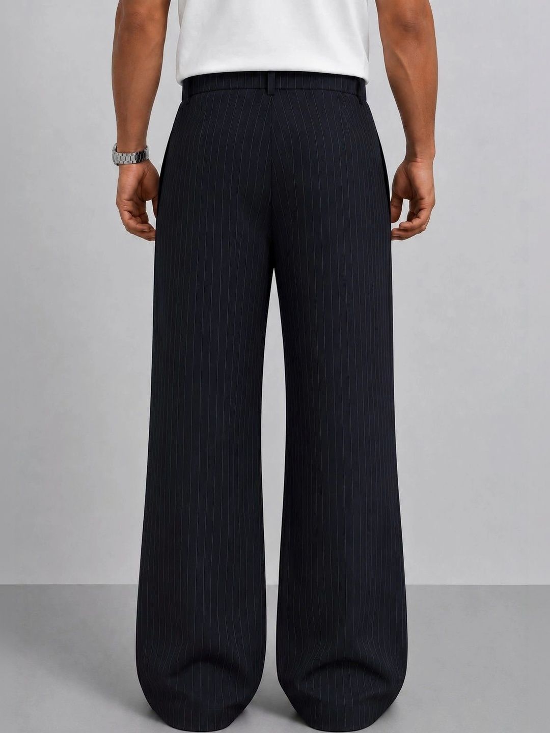 NOWI Men Striped Relaxed Easy Wash Trousers