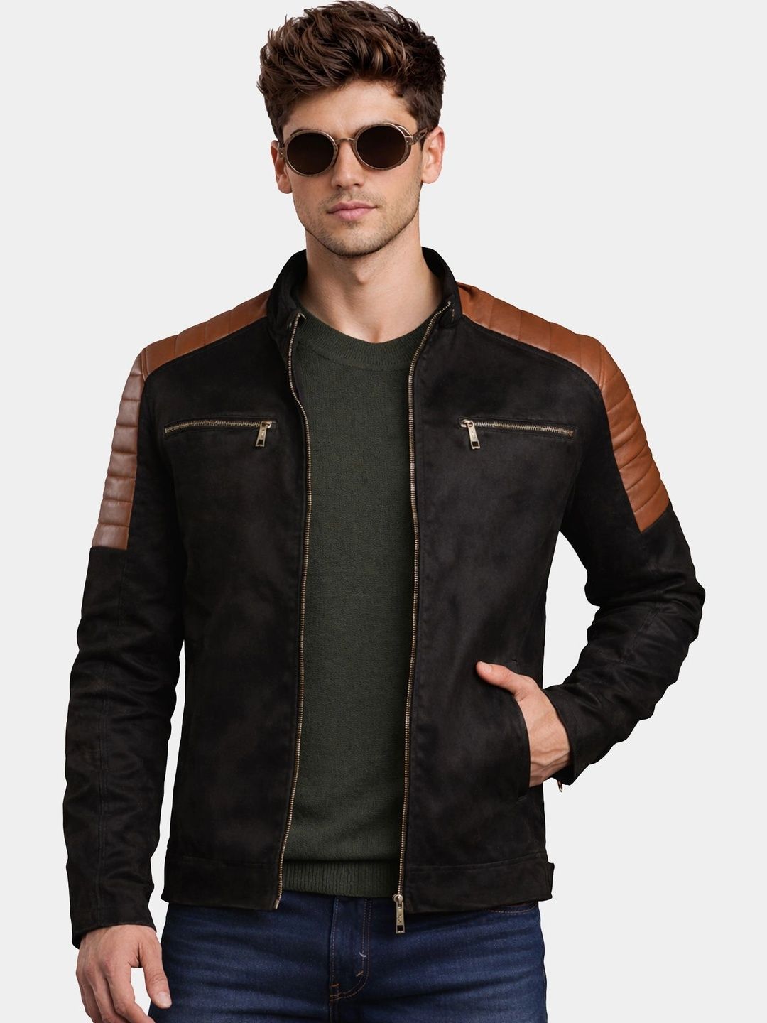 Leather Retail Men Suede Outdoor Biker Jacket