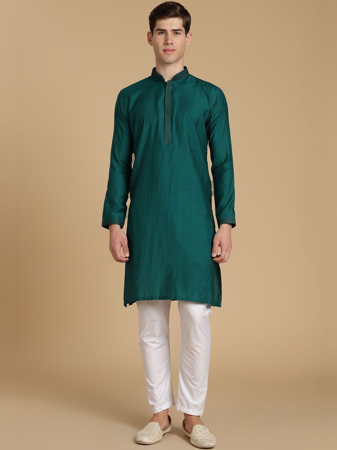 Anouk Men Button Patti Embroidery Straight Kurta
