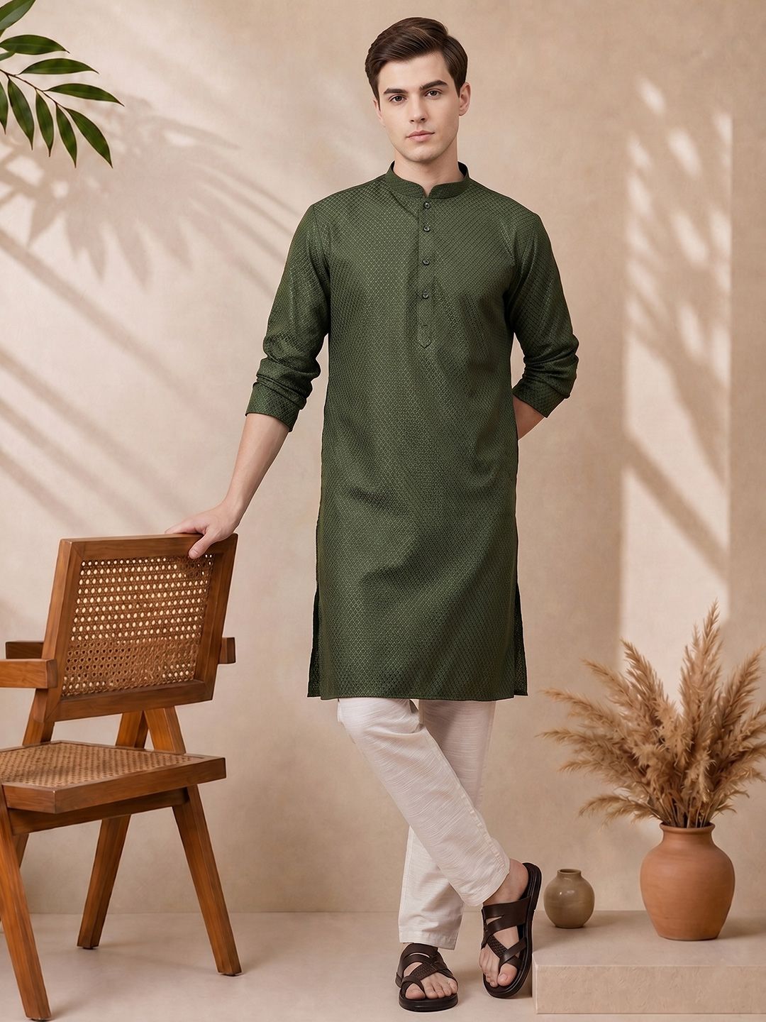 Anouk Mirage Geometric Embroidered Mandarin Collar Straight Kurta