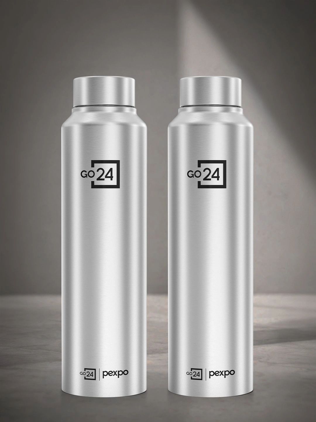Go24 Chromo Silver Stainless Steel Single Wall Vacuum 2 Piece Water Bottle - 1L