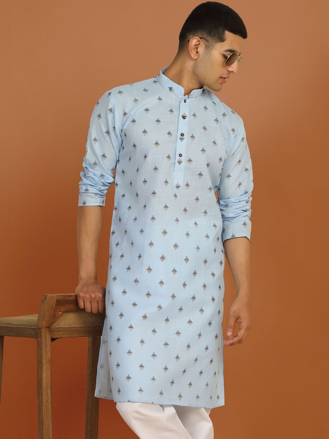 Anouk Mirage Floral Printed Sky Blue Kurta