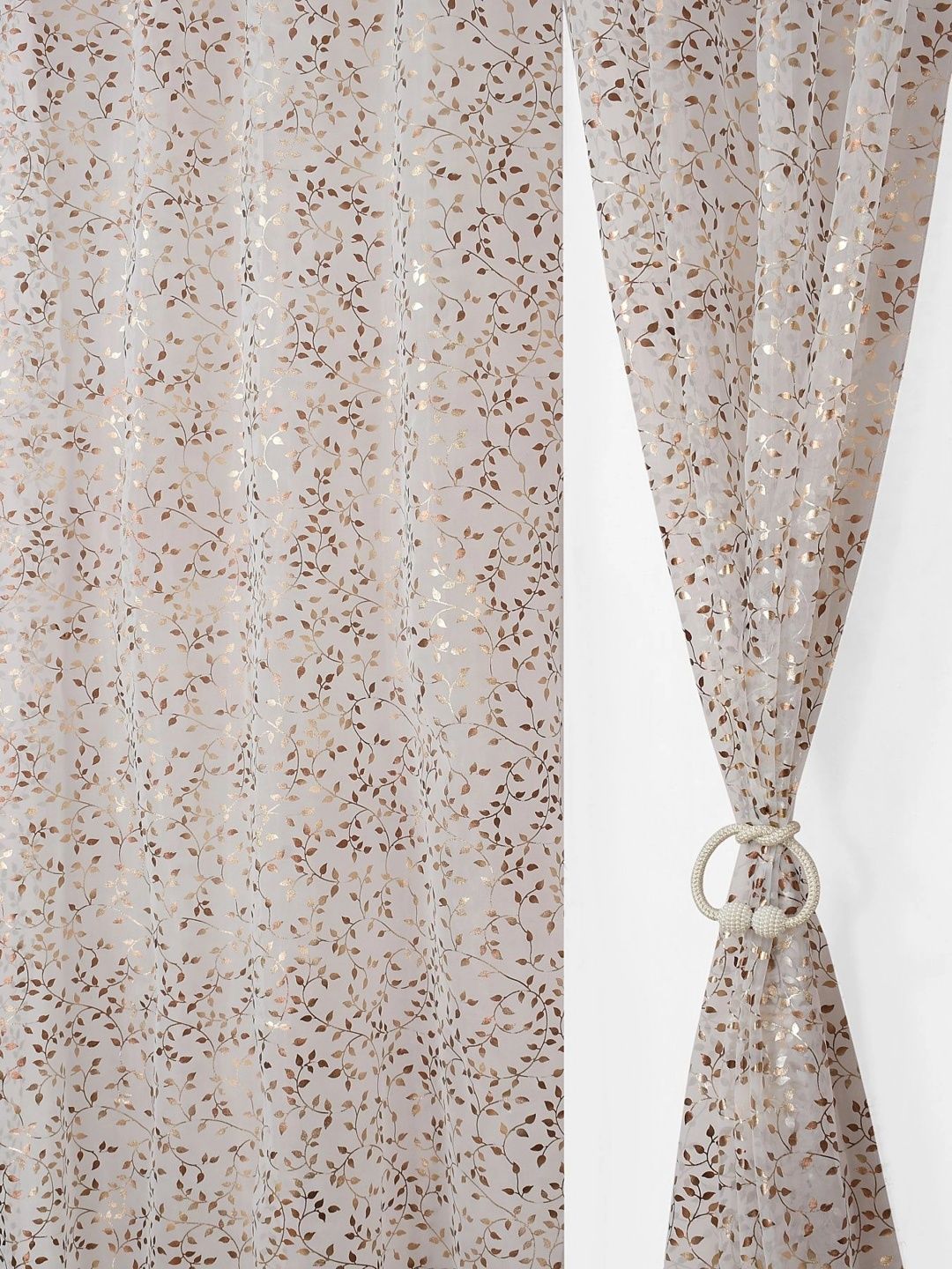 Aura Aura White Set of 2 Floral Sheer Window Curtain