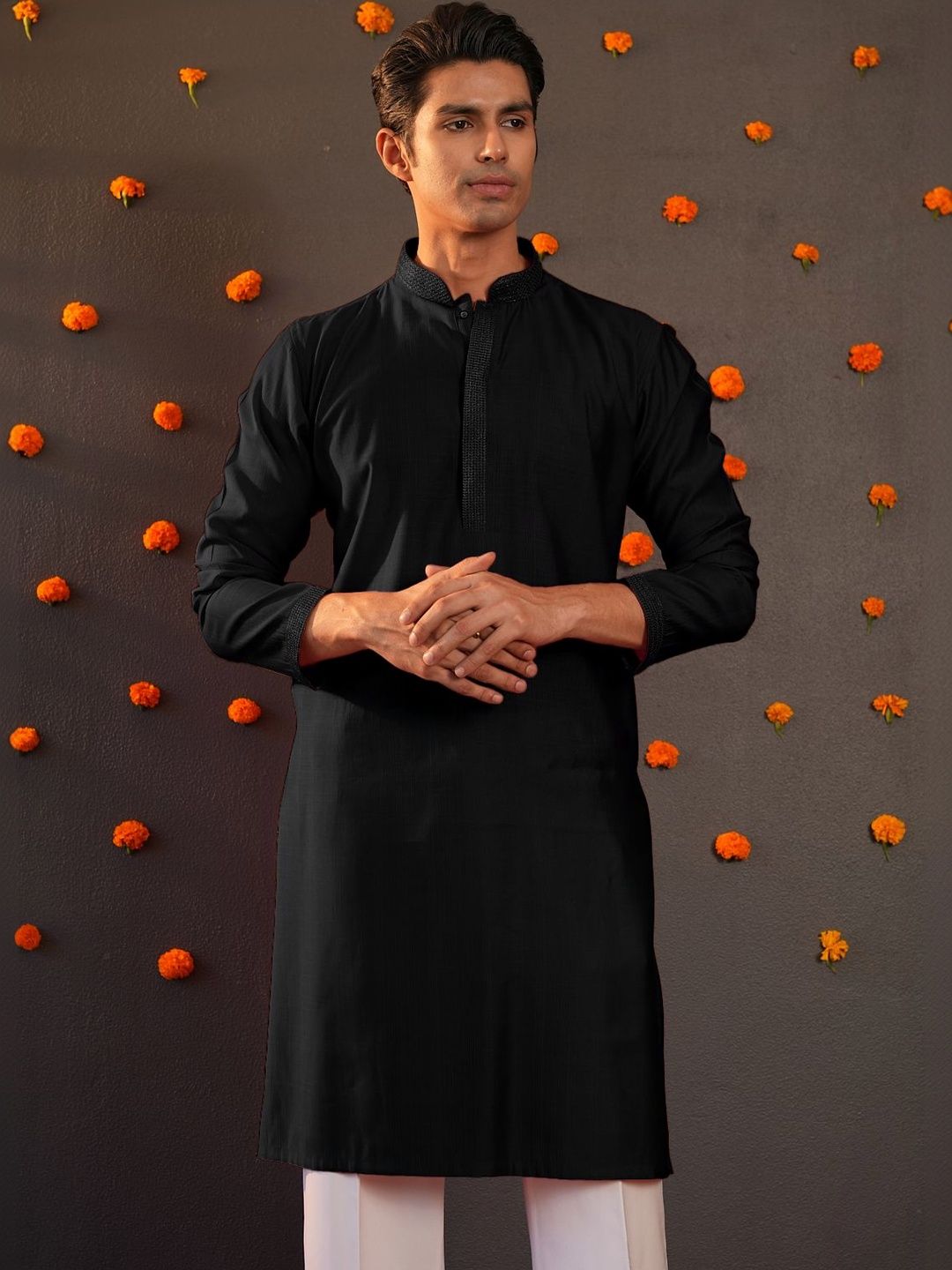 Anouk Men Button Patti Embroidery Straight Kurta