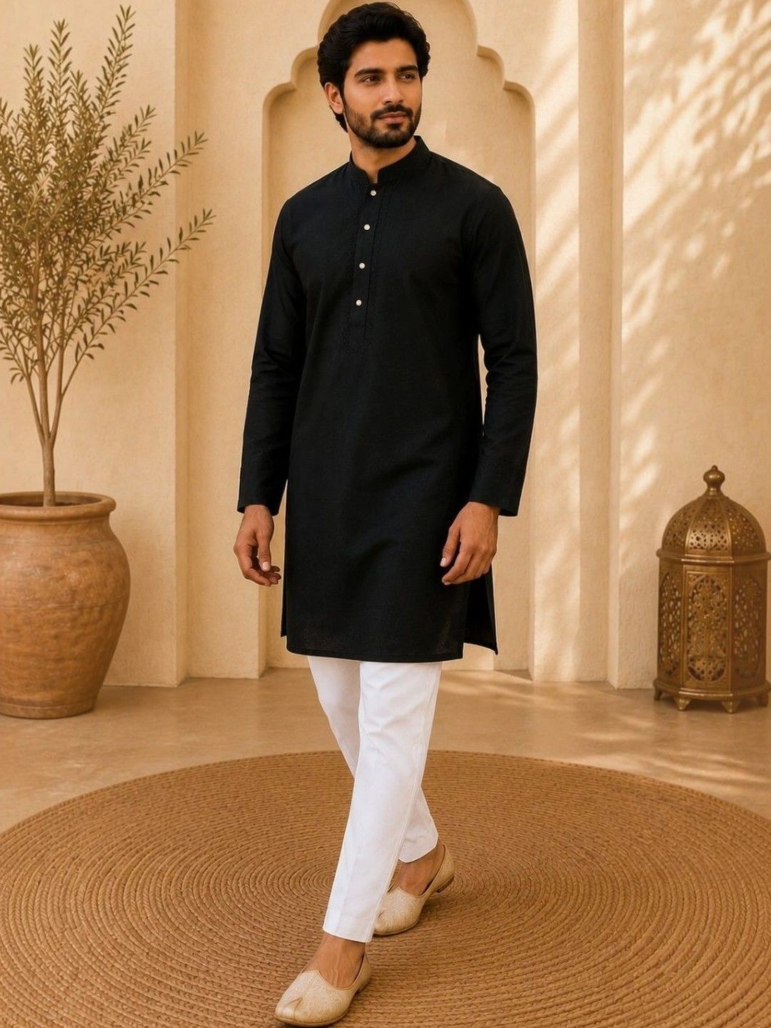 TATTVA Men Ethnic Motifs Embroidered Mandarin Collar Cotton Thread Work Kurta