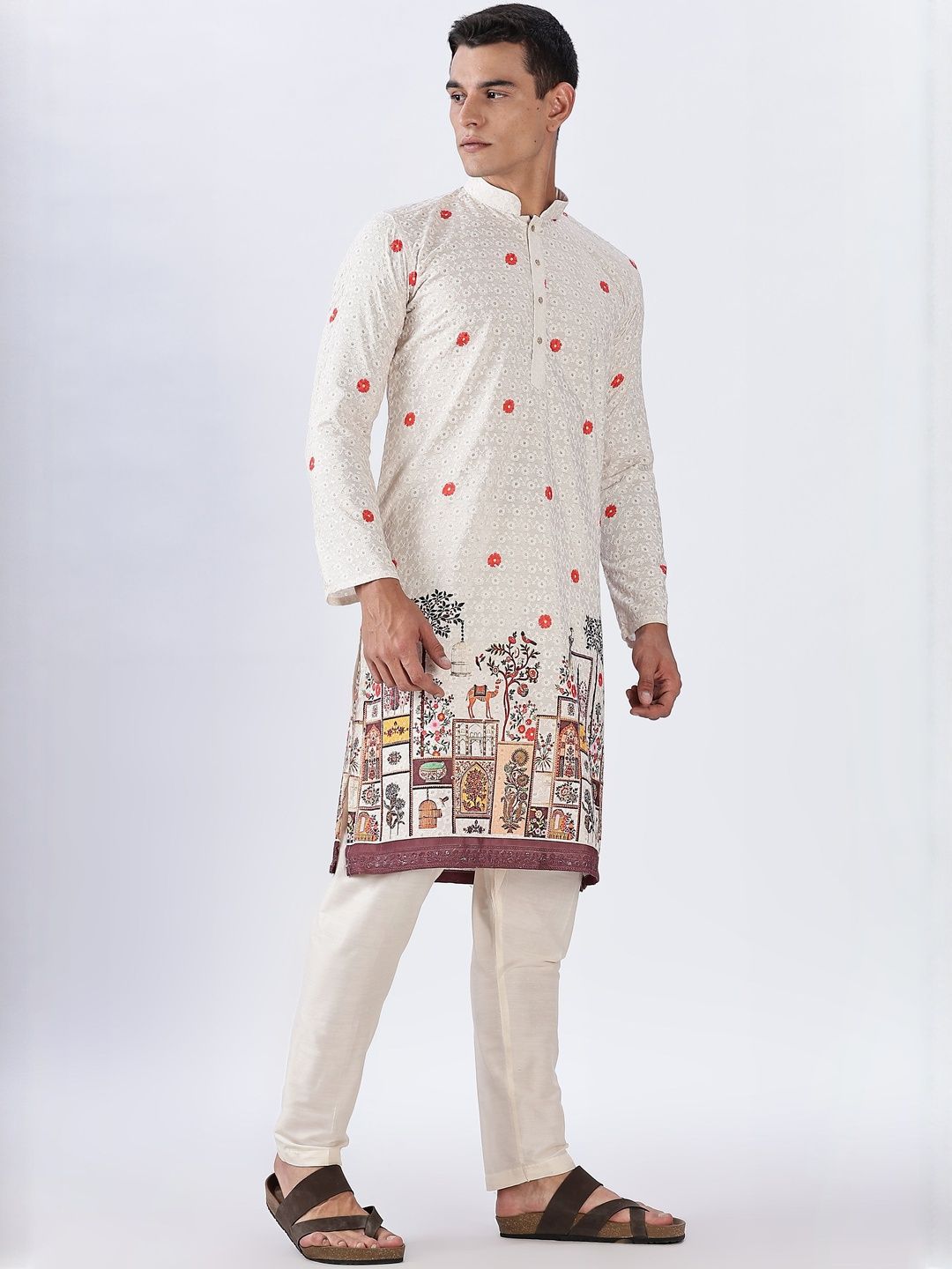 Anouk Men Ethnic Motifs Embroidered Thread Work Mandarin Collar Straight Kurta