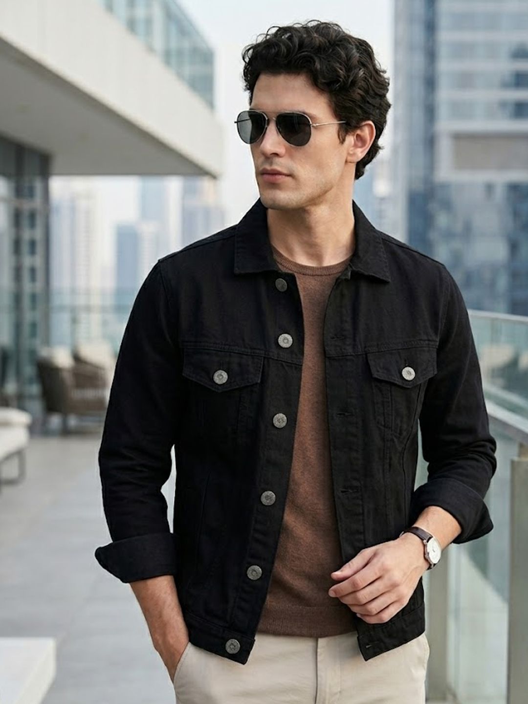 Urbano Fashion Men Solid Regular Fit Washed Full Sleeve Denim Jacket