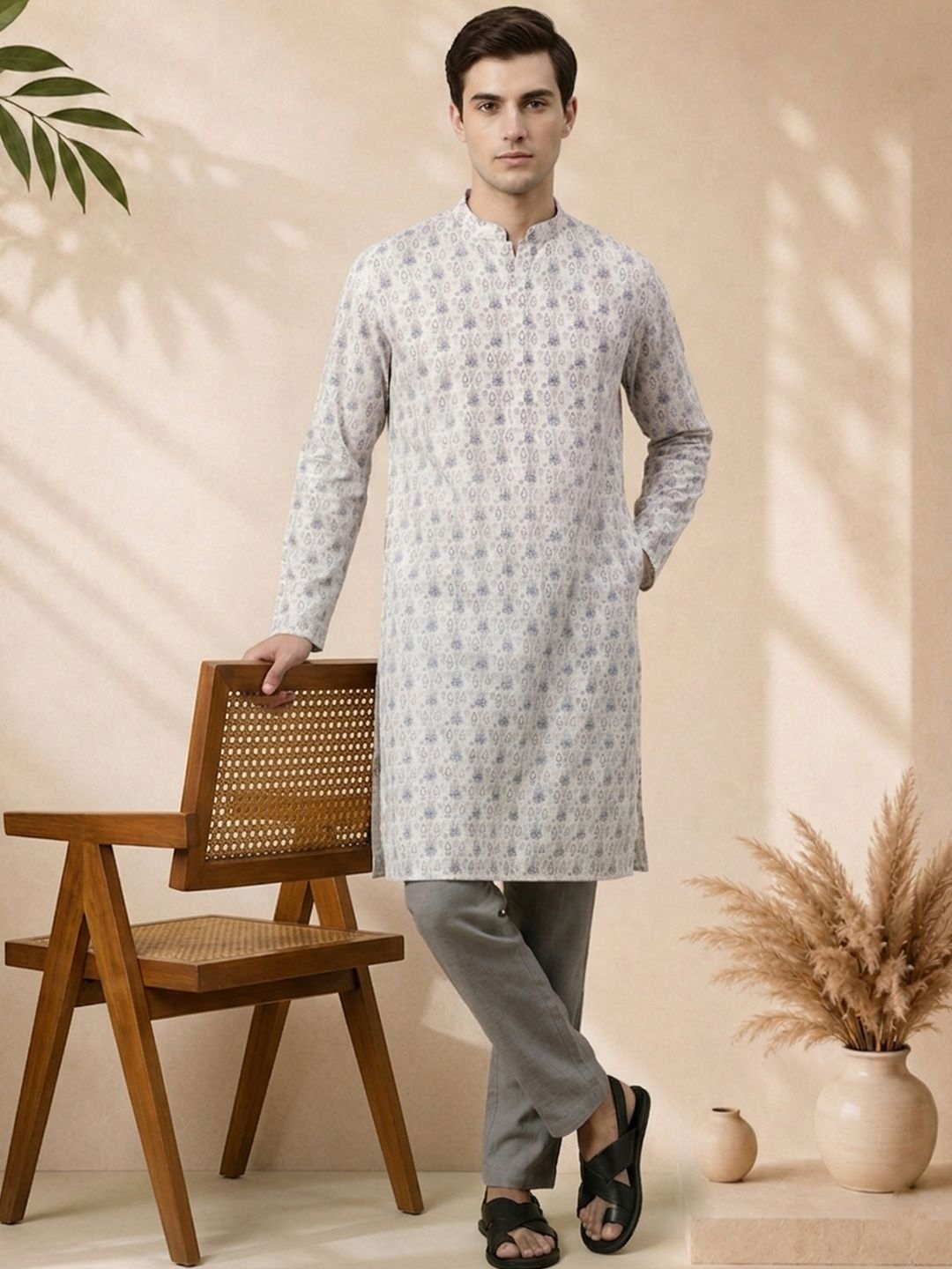 Anouk Ethnic Motifs Printed Mandarin Collar Straight Kurta