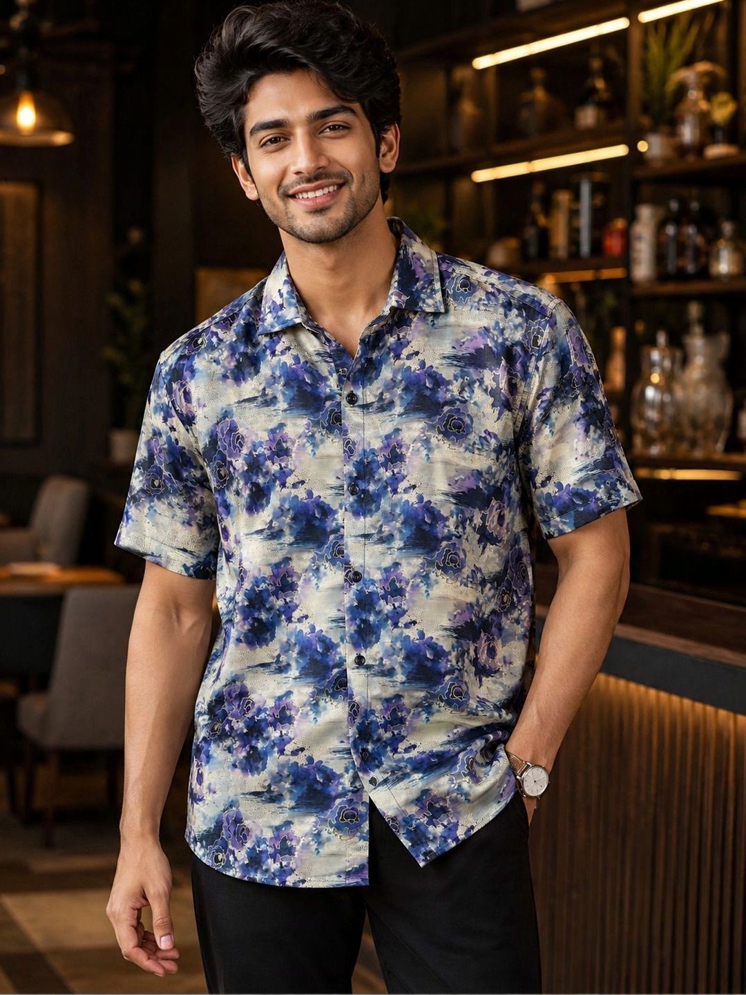 HERE&NOW Men Classic Floral Printed Casual Shirt