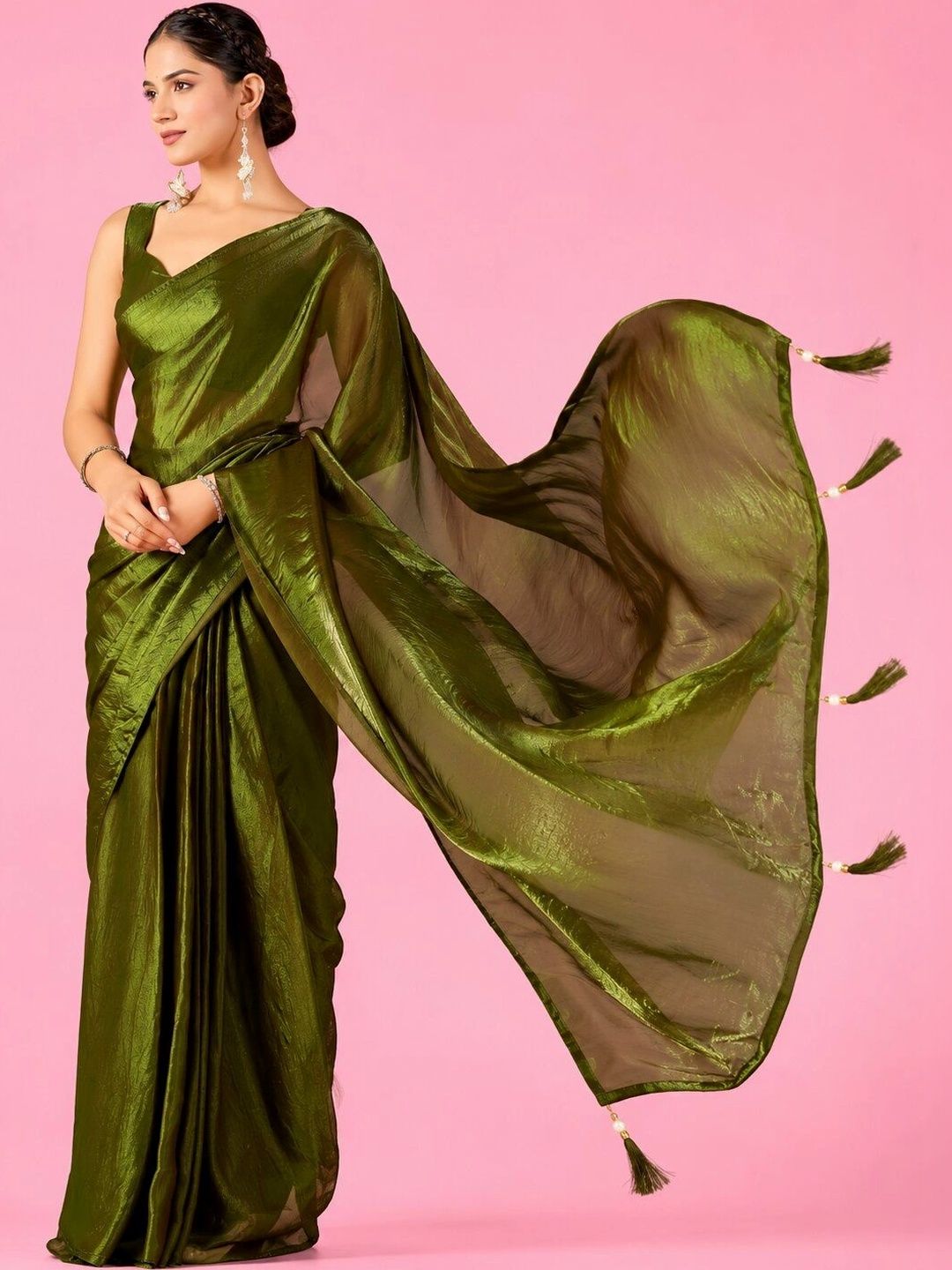house of kk house of kk Satin Designer Ready To Wear Saree