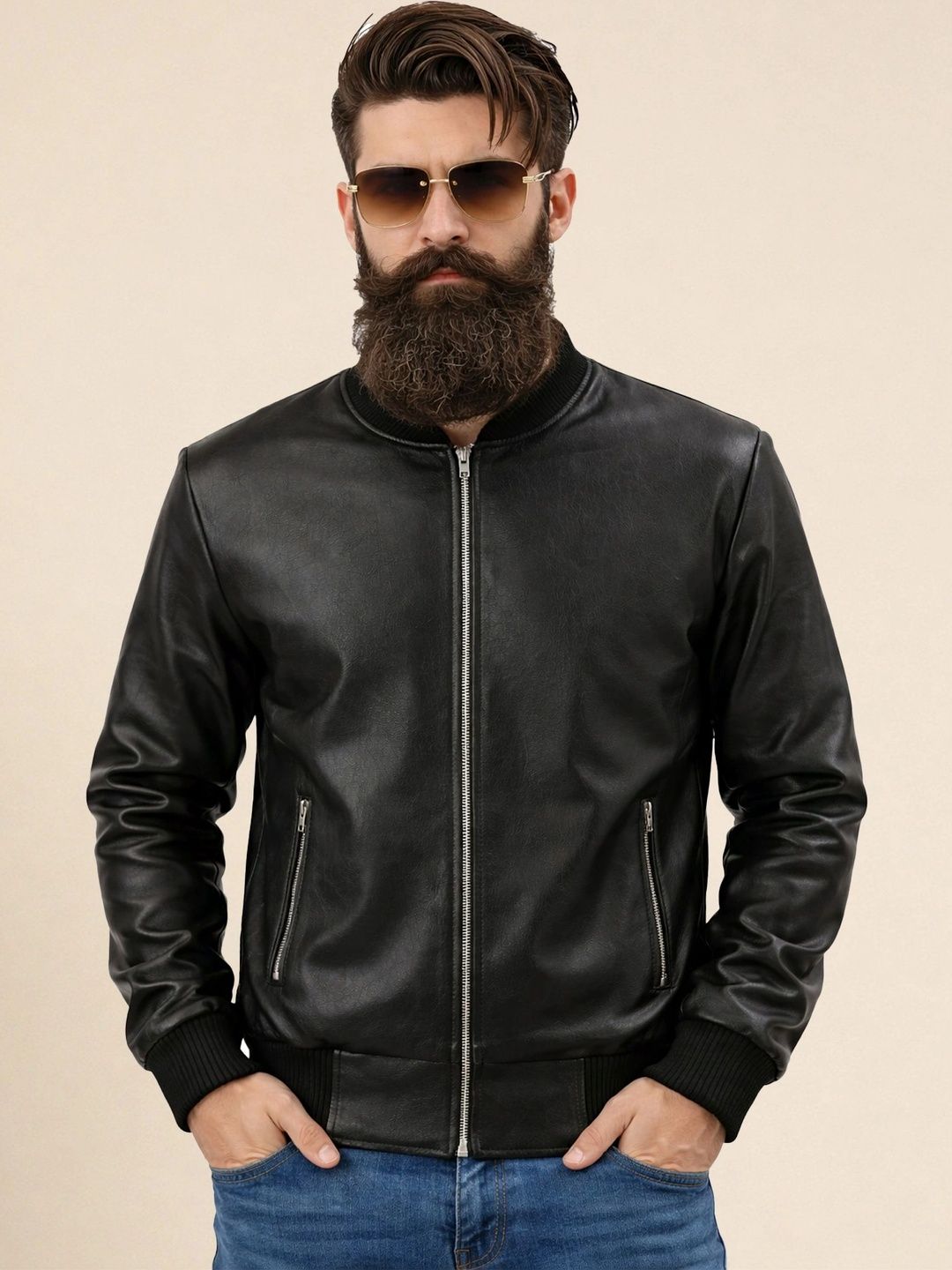 Leather Retail Men Outdoor Bomber Jacket