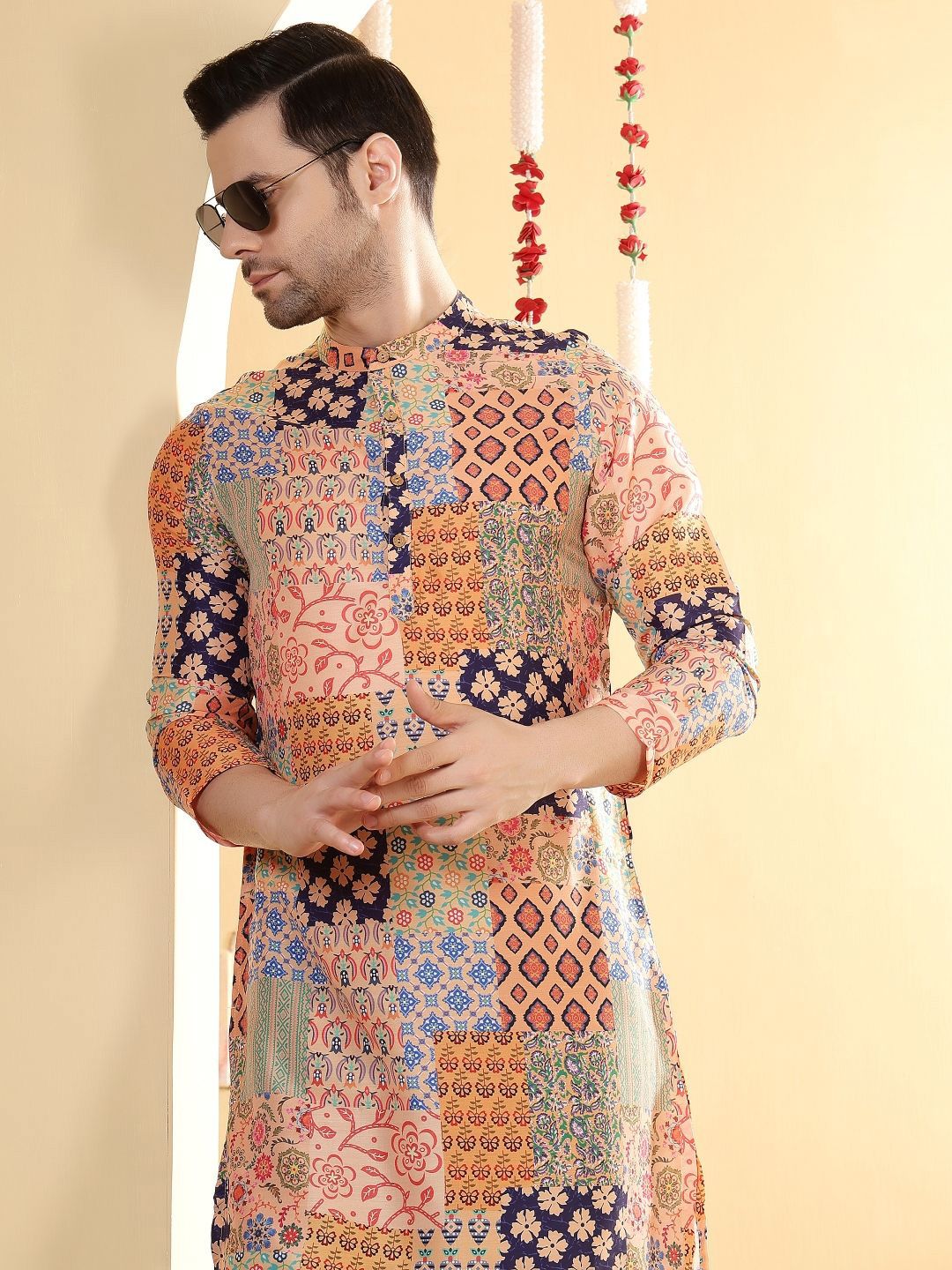 Anouk Men Ethnic Motifs Printed Sequinned Straight Kurta