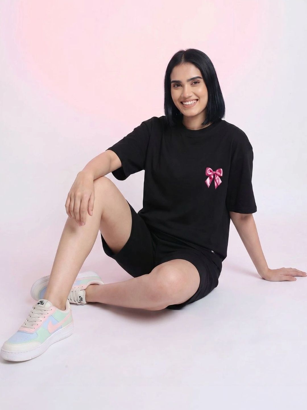 TOXA Bow Detail Cotton Printed T-shirt with Shorts