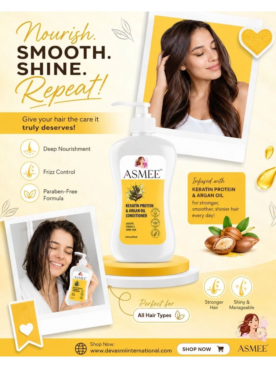 ASMEE Set Of 2 Keratin Protein & Argan Oil Shampoo & Conditioner - 250 ml Each deal from myntra