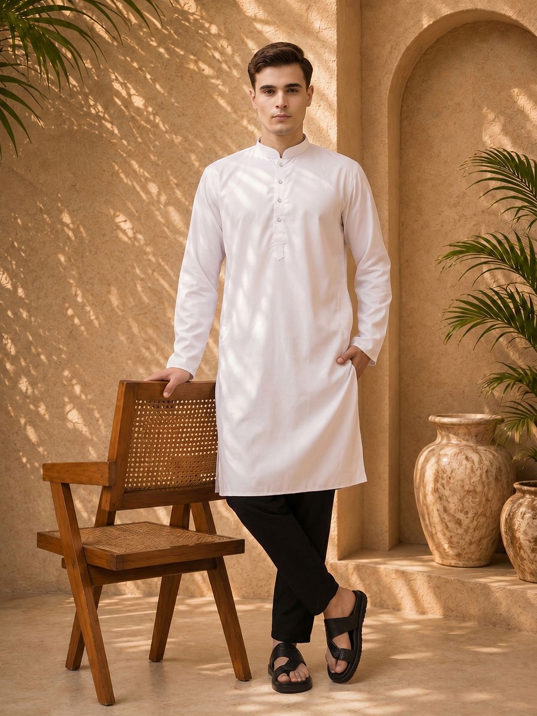 Anouk Geometric Woven Design Mandarin Collar Straight Kurta