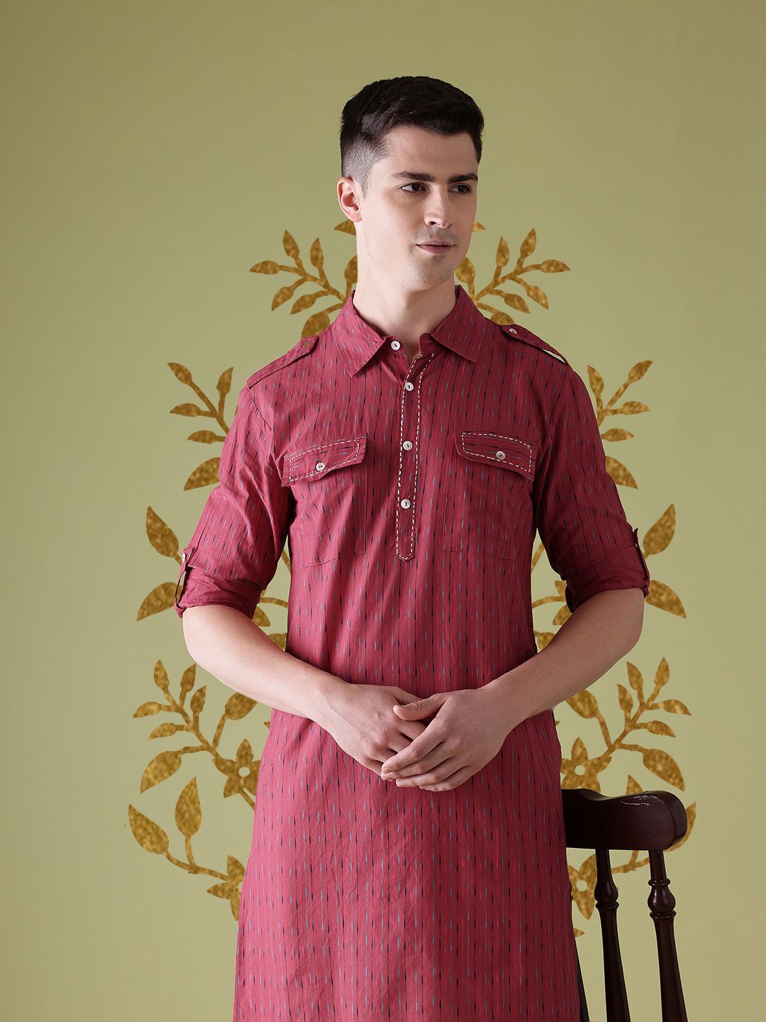 Anouk Cotton Roll-Up Sleeves Printed Kurta