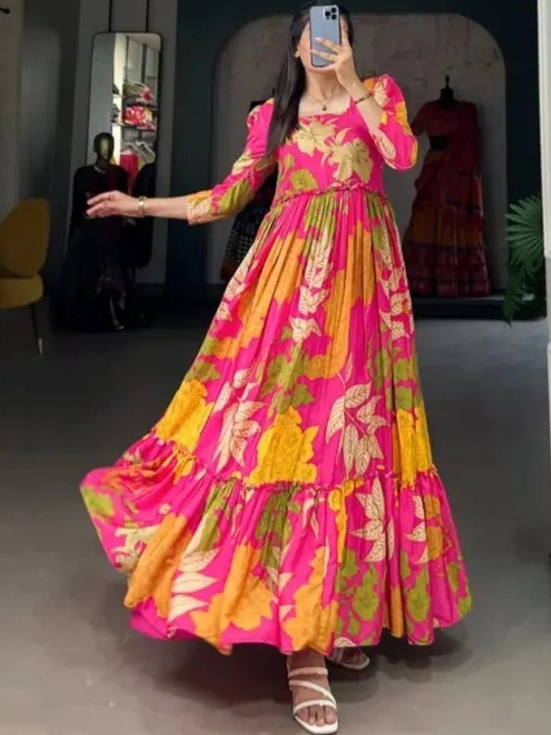 MG FASHION Floral Print Georgette Maxi Dress