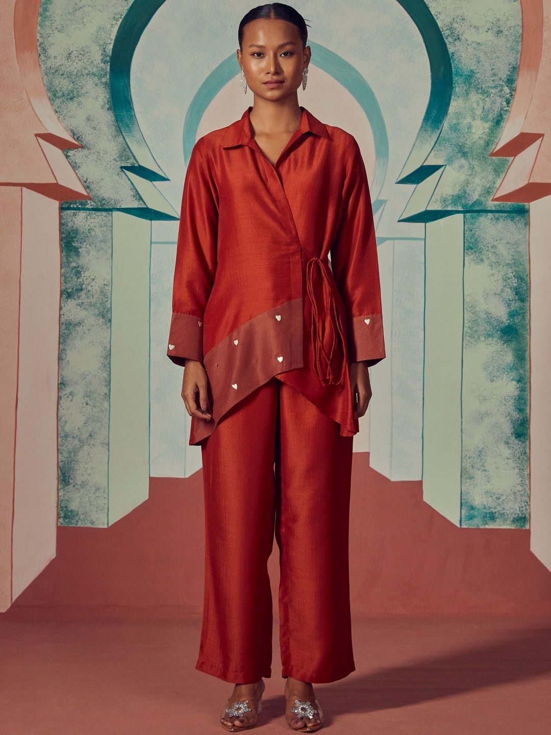 Anouk Embroidered Shirt Collar Top & Trousers Co-Ords