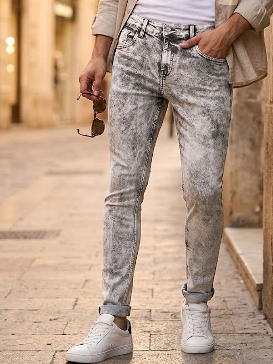 Urbano Fashion Men Washed Grey Clean Look Heavy Fade Stretchable Regular Fit Jeans