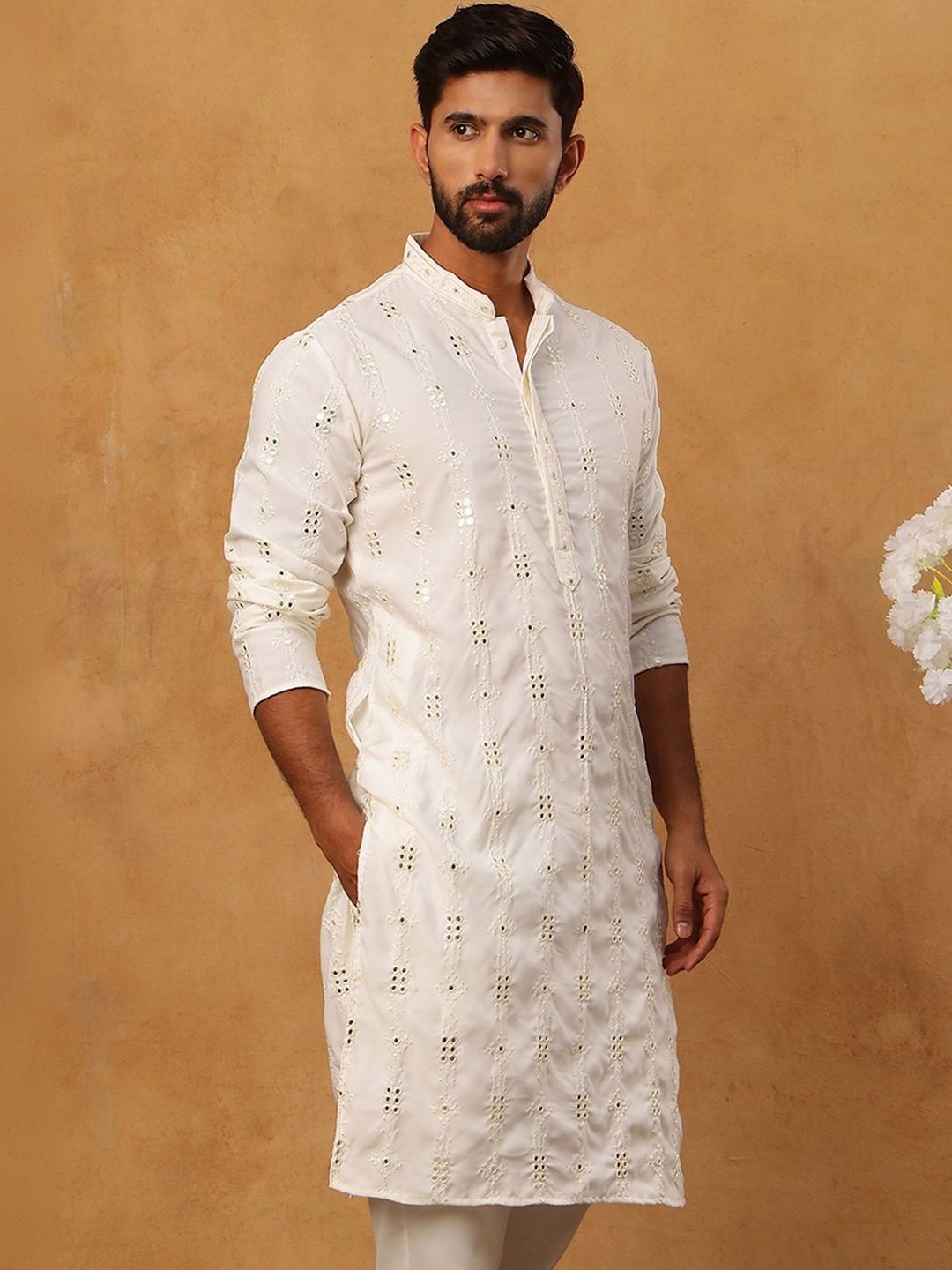 Anouk Men Geometric Embroidered Mirror Work Kurta