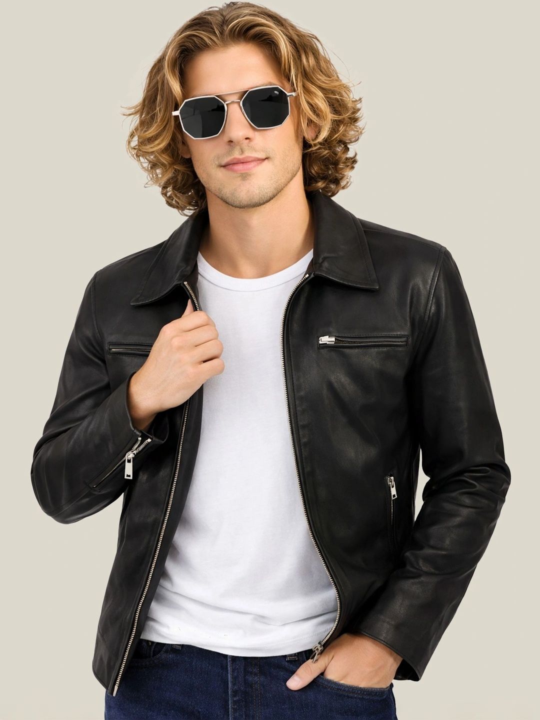 Leather Retail Men Water Resistant Outdoor Leather Jacket