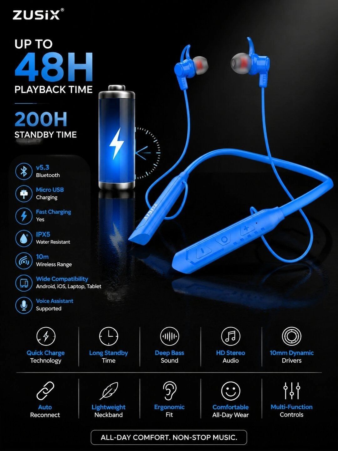 zusix Wireless Bluetooth 5.3 Neckband