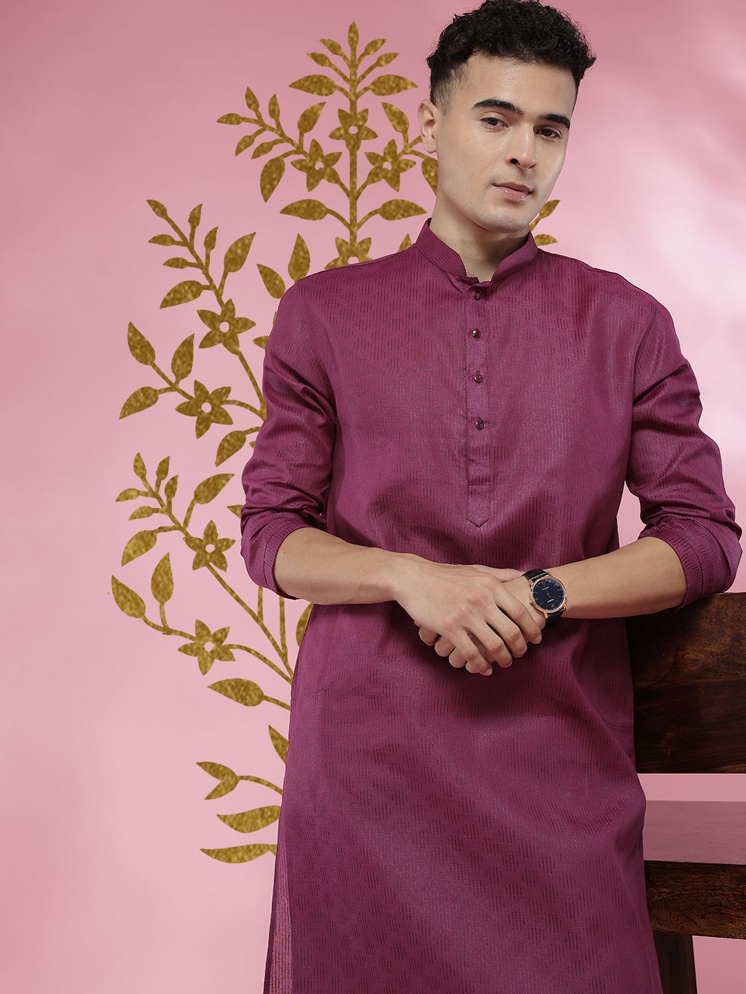 Anouk Woven Design Mandarin Collar Straight Kurta