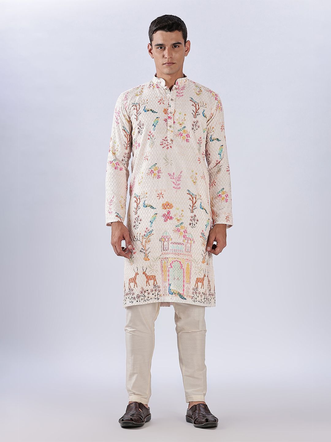 Anouk Men Ethnic Motifs Embroidered Thread Work Mandarin Collar Straight Kurta