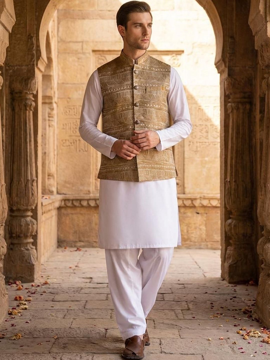 Anouk Printed Mandarin Collar Nehru Jackets