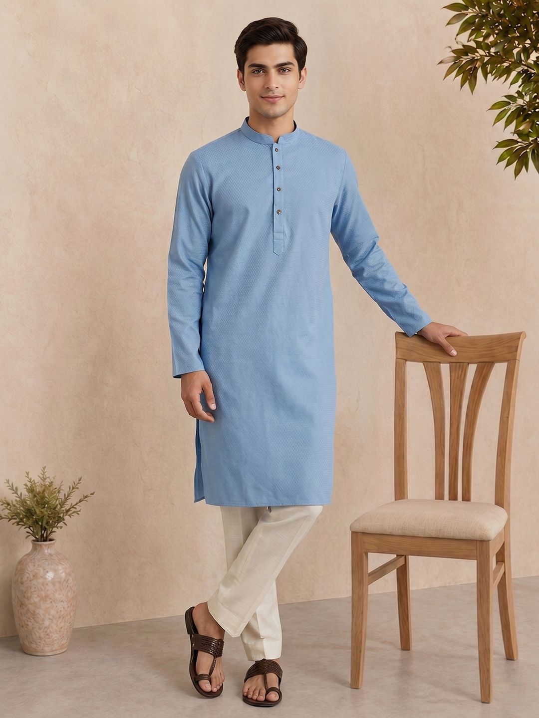 Anouk Woven Design Mandarin Collar Kurta