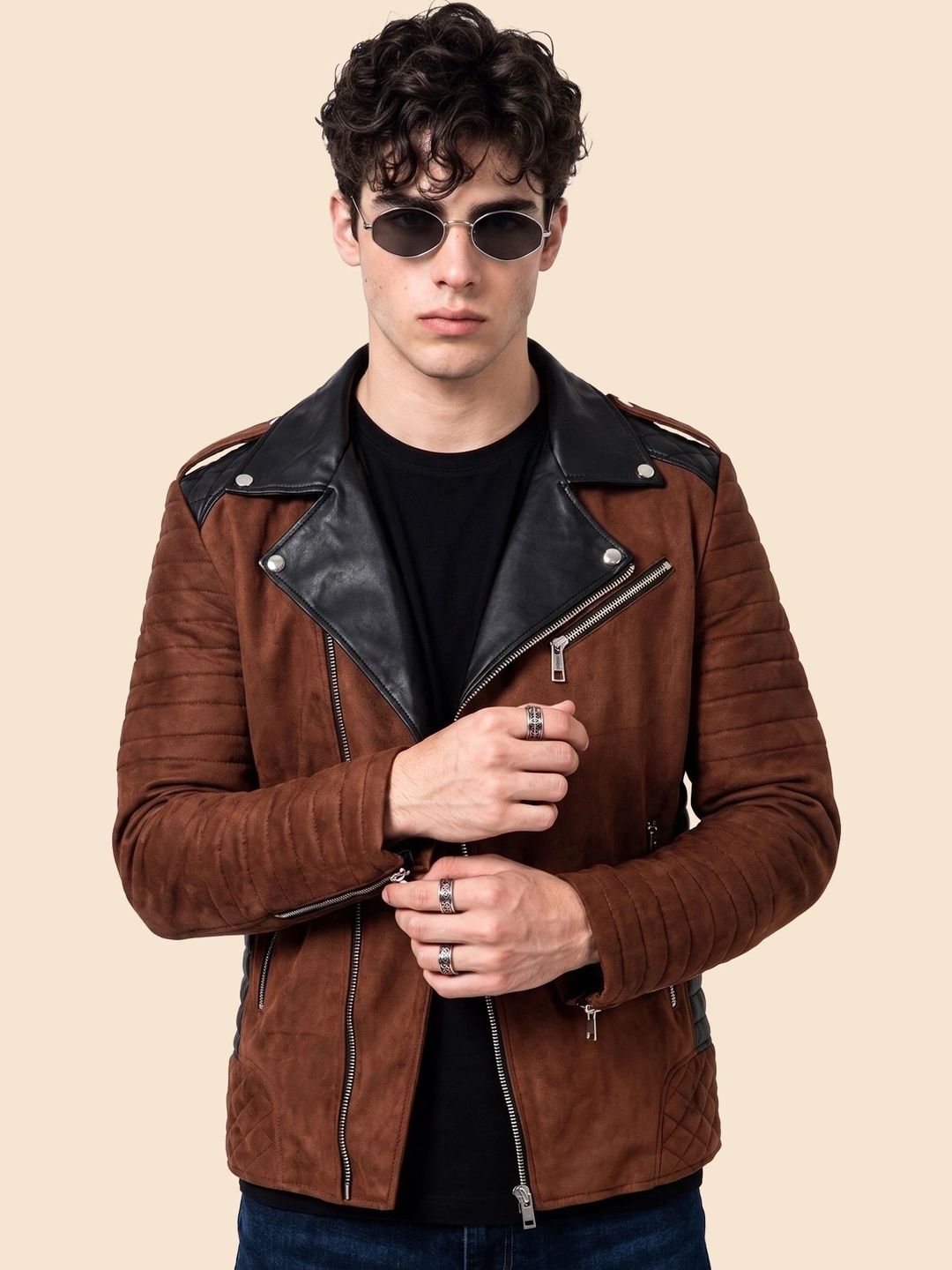 Leather Retail Men Suede Outdoor Biker Jacket