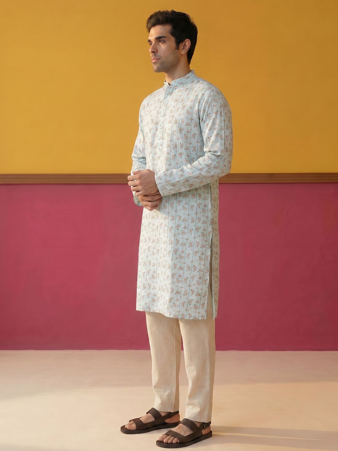 Anouk Floral Printed Mandarin Collar Kurta