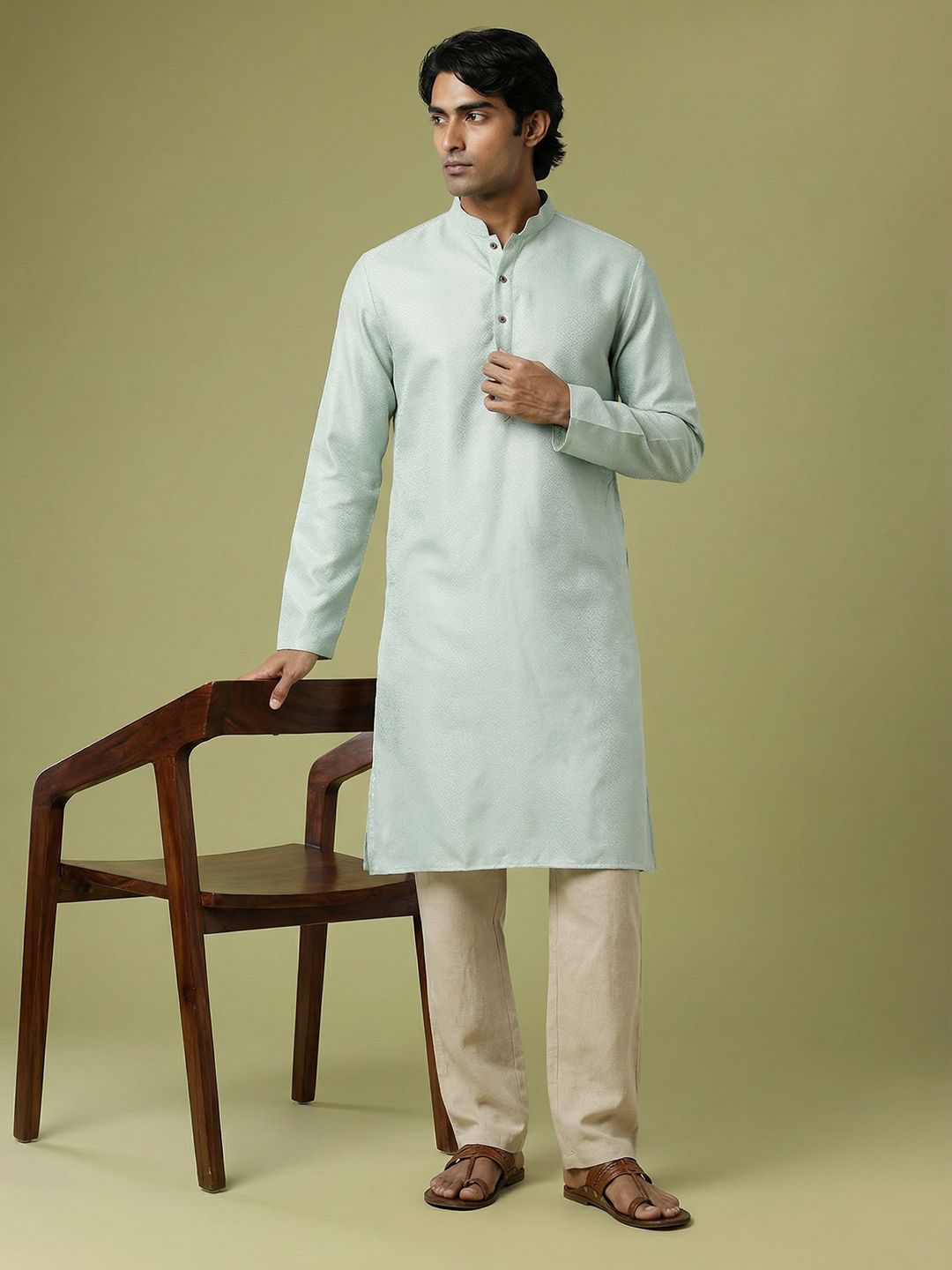 Anouk Woven Design Mandarin Collar Kurta
