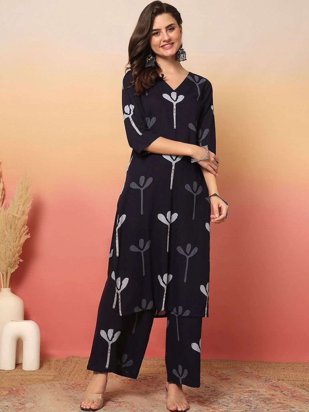Anouk Women Printed Regular Kurta with Palazzos