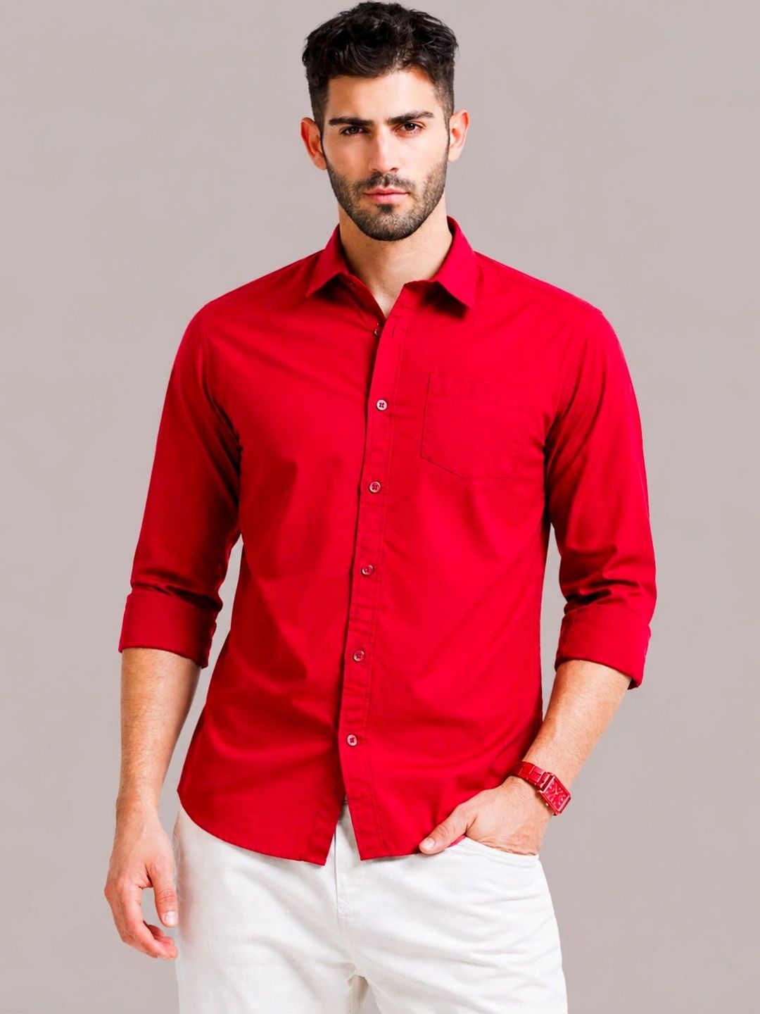 UNSEEN Men Solid Cotton Linen Casual Shirt