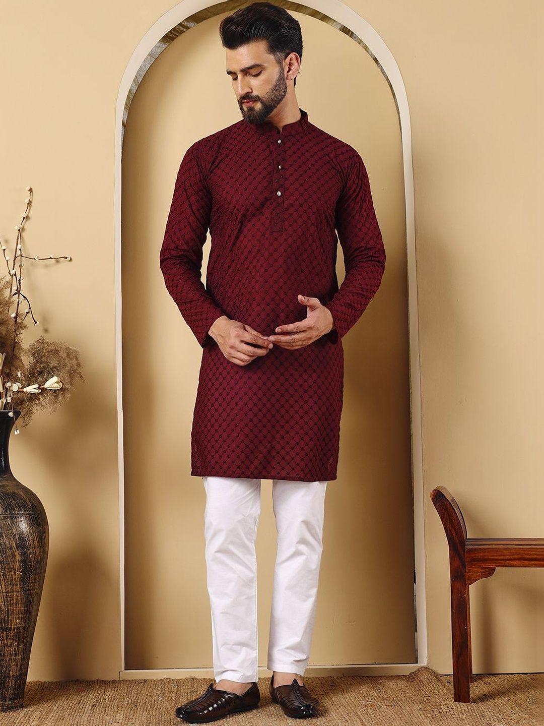 Anouk Men Ethnic Motifs Embroidered Mirror Work Kurta