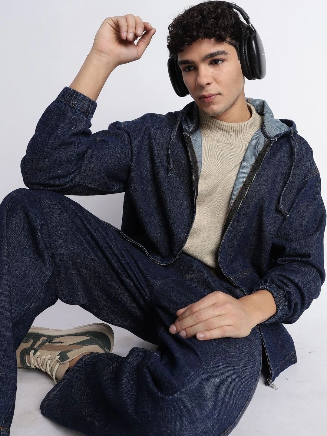 Blu MNKY Classic Denim Zip-Up Hoodie Jacket