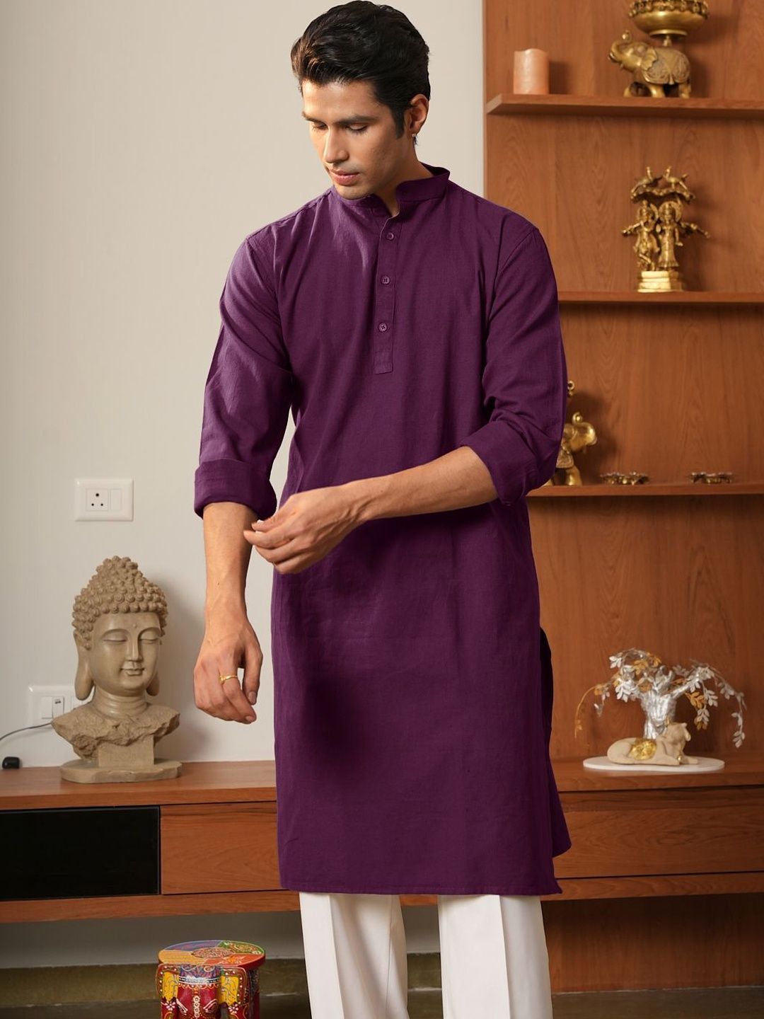 Anouk Men Pure Cotton Solid Knee Length Straight Kurta
