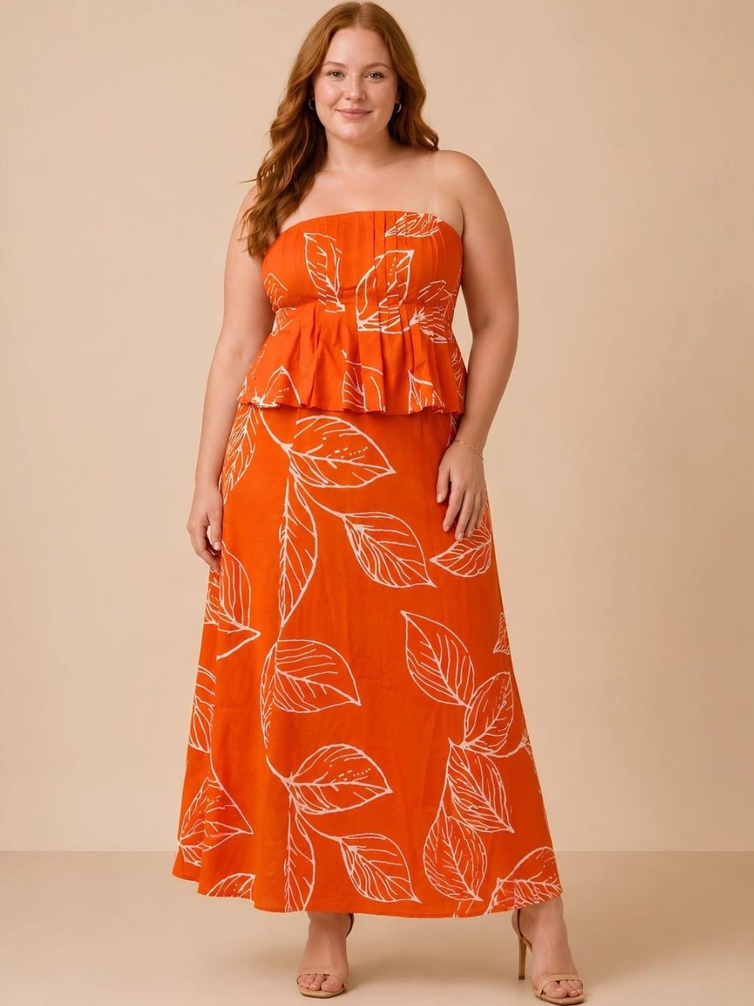 CURVY STREET Floral Print Crepe Maxi Dress