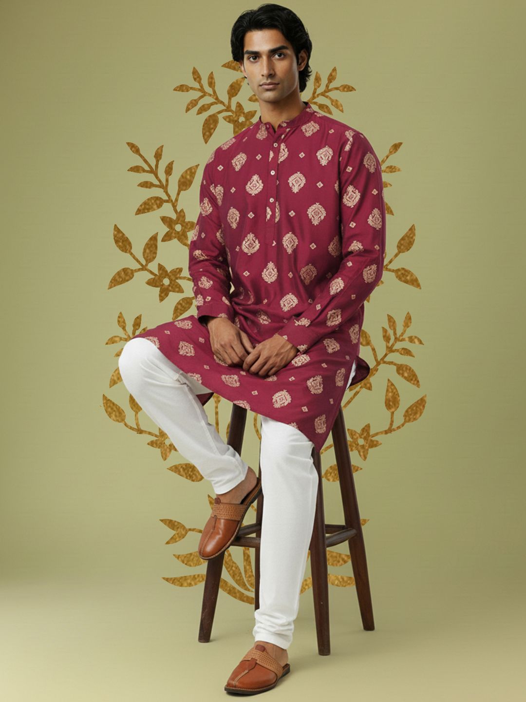 Anouk Ethnic Motif Printed Band Collar Kurta