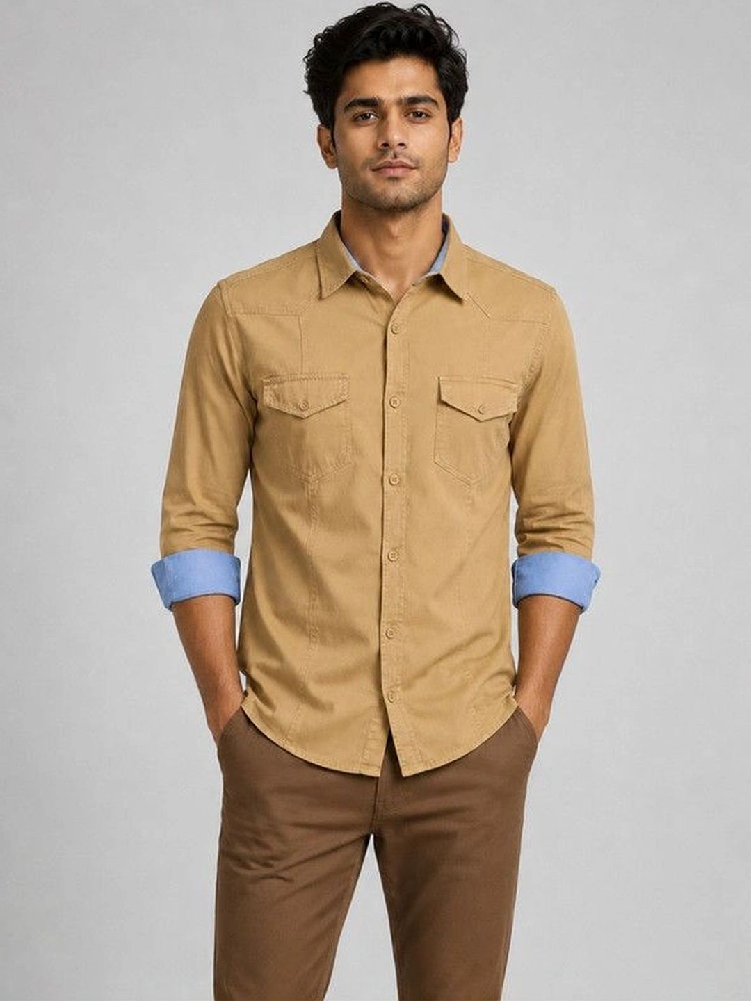 FRANKSHIRT Men Cargo Cotton Casual Shirt