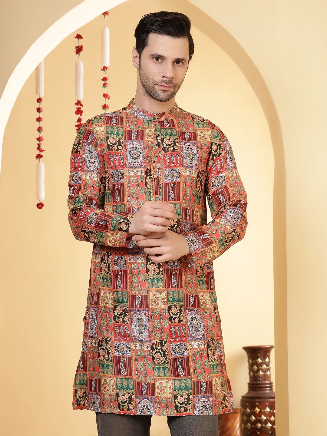 Anouk Men Ethnic Motifs Printed Mandarin Collar Straight Kurta