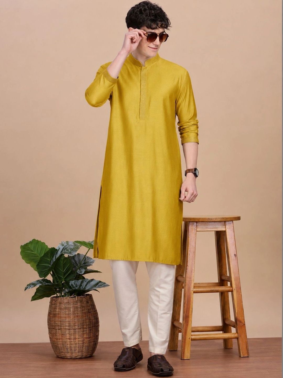 Anouk Men Button Patti Embroidery Straight Kurta