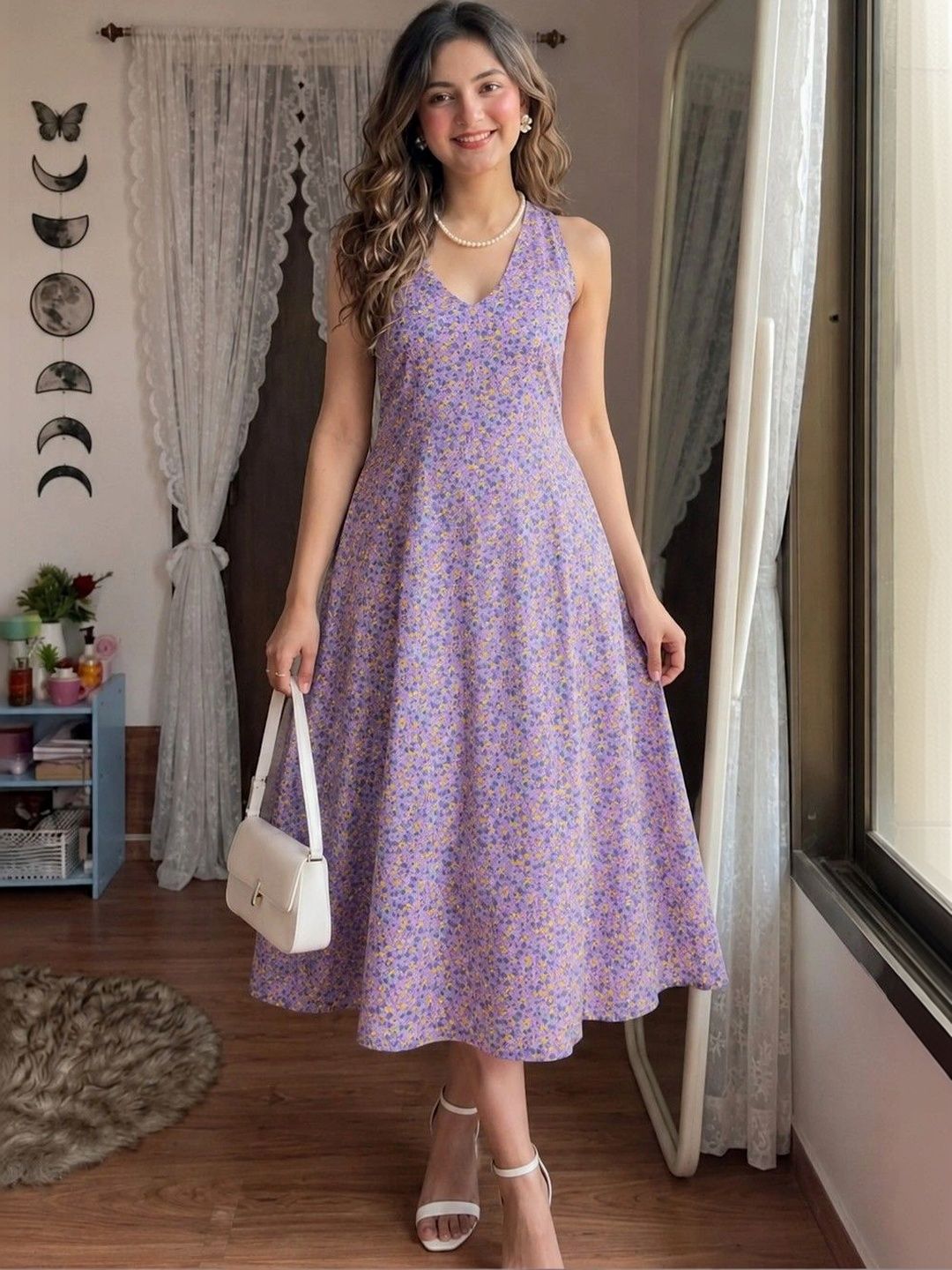 Maavish Maavish Floral Print A-Line Midi Dress