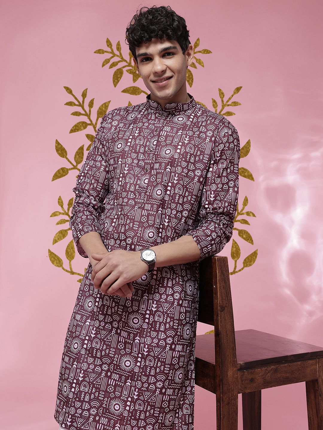 Anouk Mirage Geometric Printed  Mandarin Collar Straight Kurta