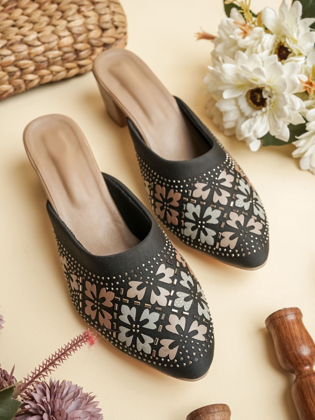 Anouk Embellished Party Block Mules