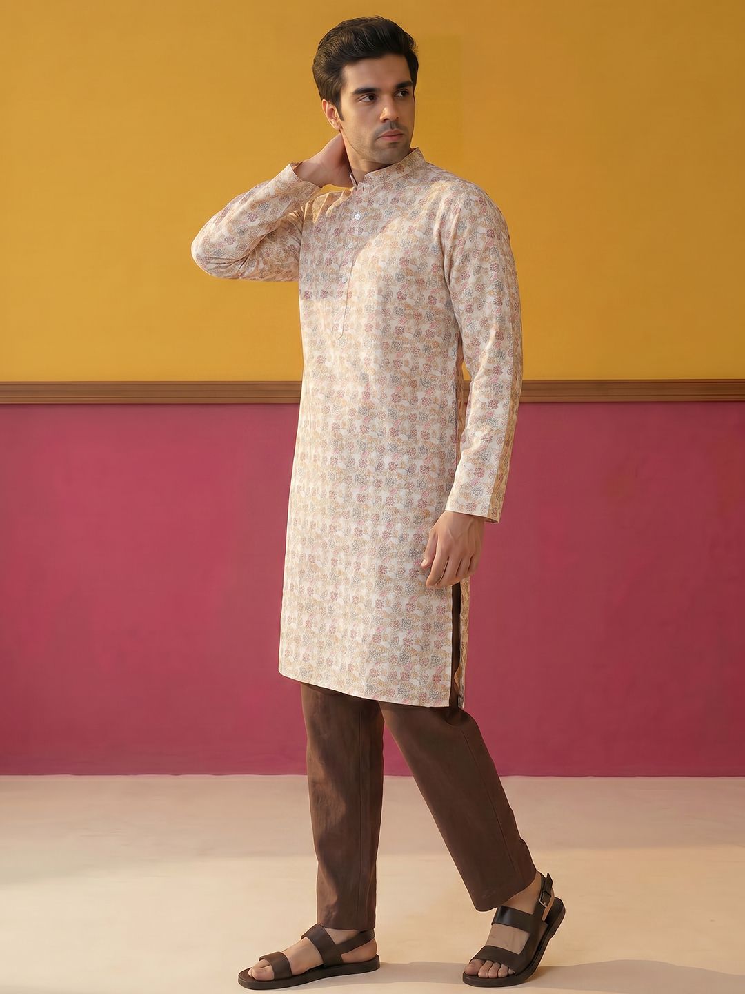Anouk Floral Printed Mandarin Collar Kurta